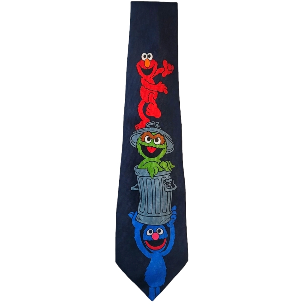 Vintage Sesame Street Mens Tie Navy Blue Featuring Elmo Oscar The Grouch & Ernie - Picture 2 of 6